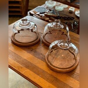 Vintage‎ Teak Wood & Glass cheese dome